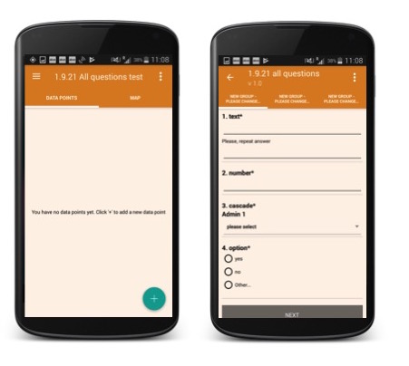 Question groups and Questions on the Akvo Flow app
